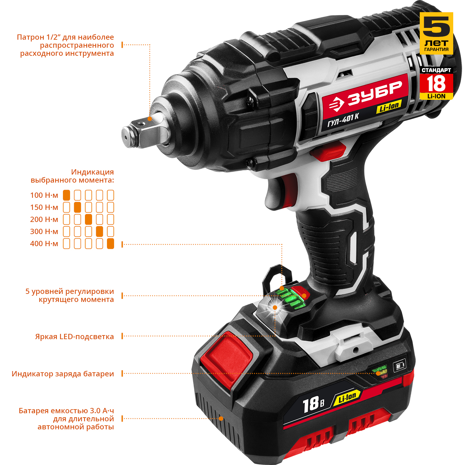 Ударный гайковерт аккумуляторный ГУЛ-401 К