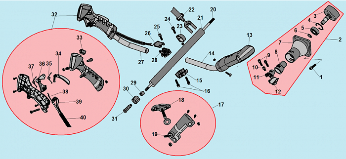 6 ВАЛ - ШТАНГА -ТОРОС ГАЗА  ТРИММЕР CHAMPION Т256-2