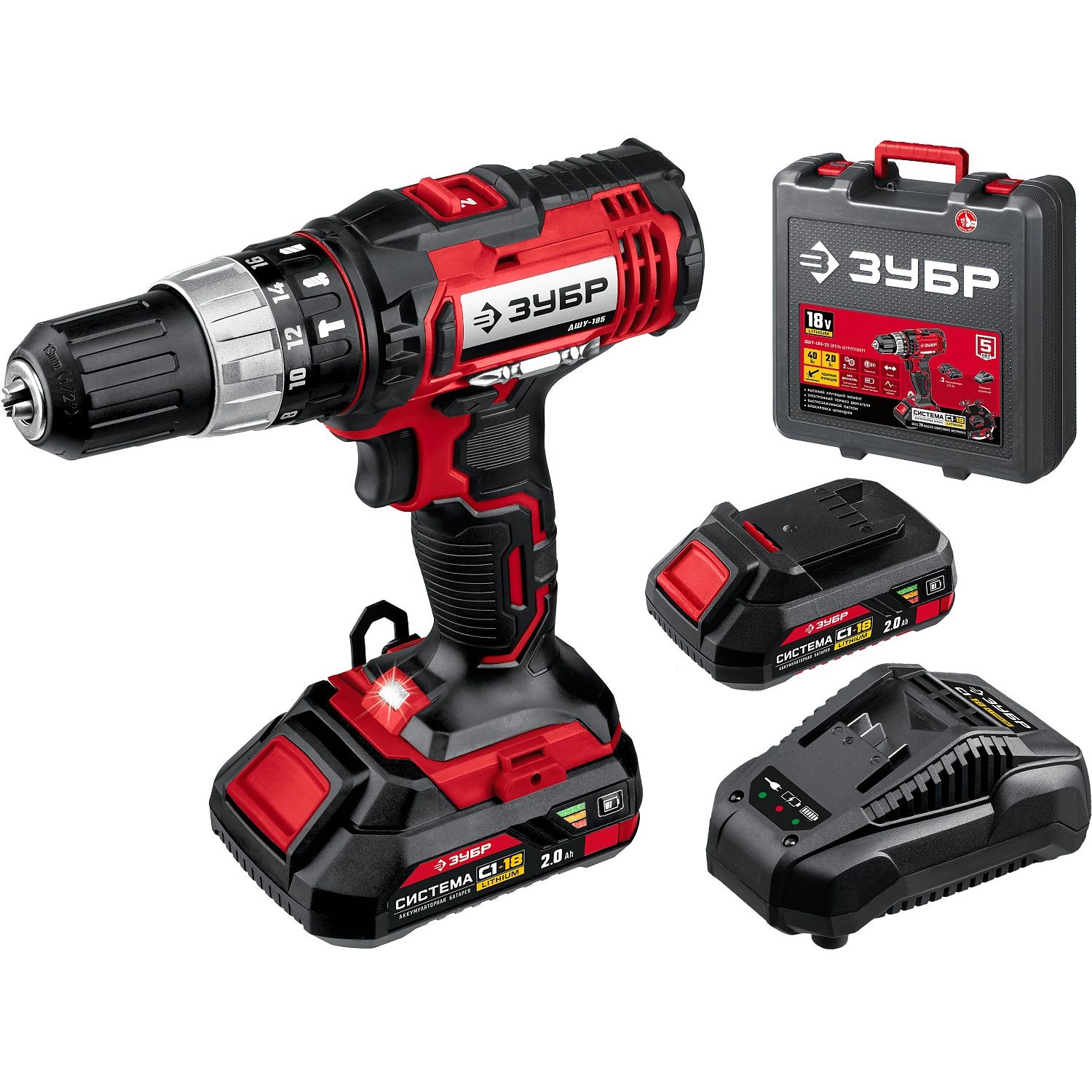 Дрель-шуруповерт ударная, 2 АКБ (2 Ач), в кейсе ДШУ-185-22