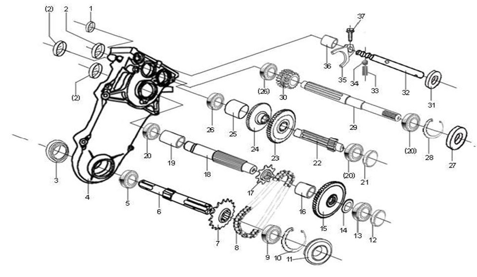 ЗАПЧАСТИ ДЛЯ КУЛЬТИВАТОРА БЕНЗИНОВОГО ELITECH КБ 65 (РЕДУКТОР ЧАСТЬ 1)
