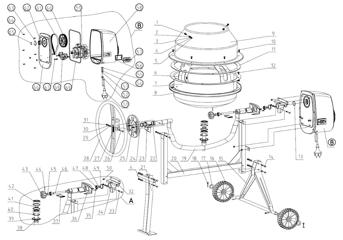 ЗАПЧАСТИ ДЛЯ БЕТОНОСМЕСИТЕЛЯ ЭЛЕКТРИЧЕСКОГО ELITECH БС 125