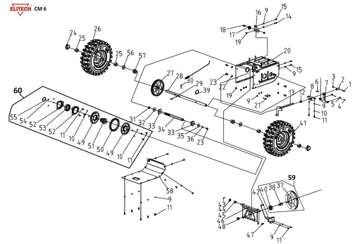 ЗАПЧАСТИ ДЛЯ СНЕГОУБОРЩИКА БЕНЗИНОВОГО ELITECH СМ 6 (2016 ГОД) (РЕДУКТОР)