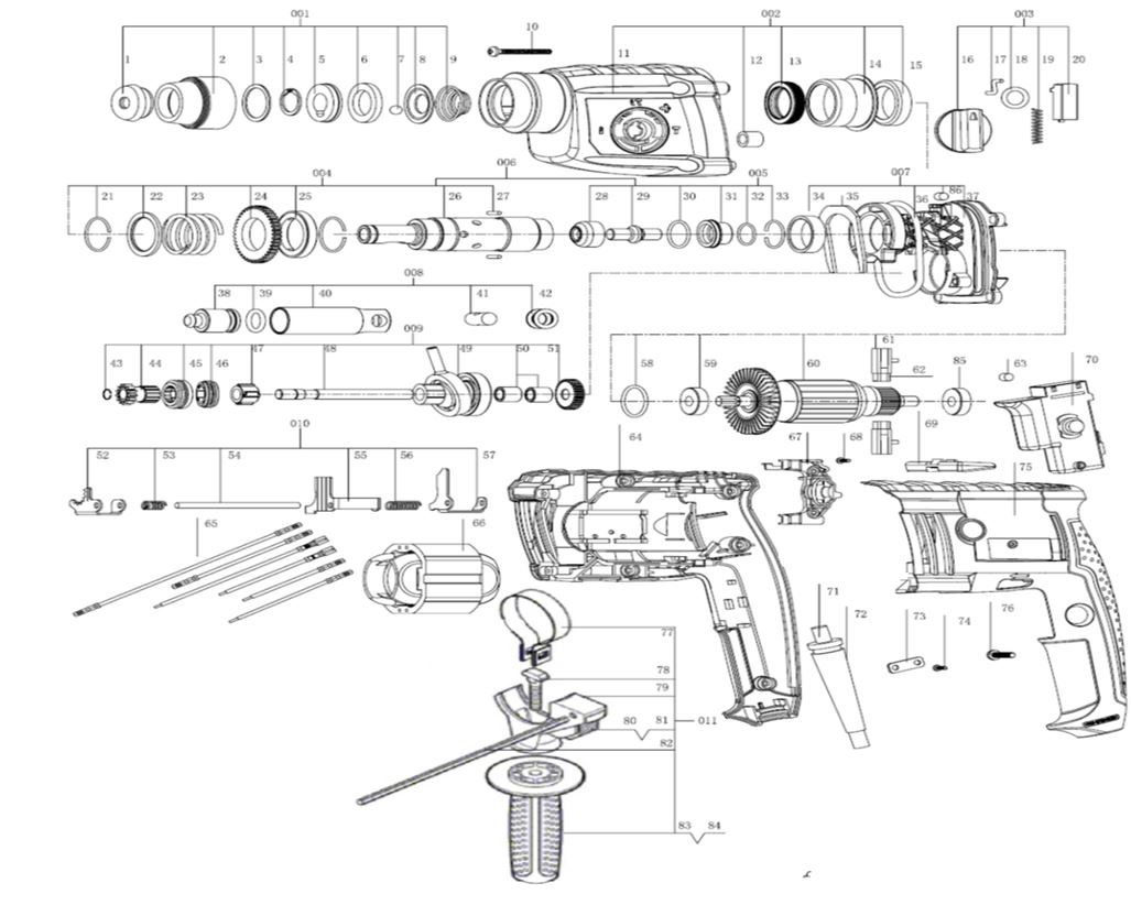 ЗАПЧАСТИ ДЛЯ ПЕРФОРАТОРА ЭЛЕКТРИЧЕСКОГО ELITECH П 0724РЭМ ПРОМО (2016 ГОД)