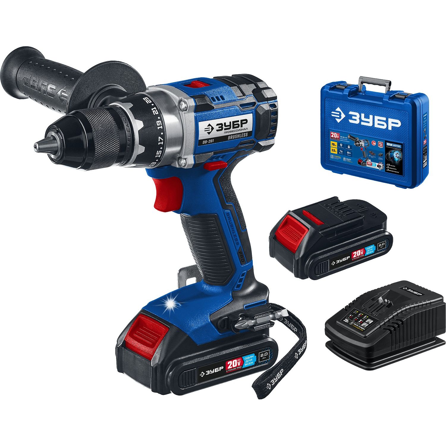 Бесщеточная дрель-шуруповерт, 2 АКБ (2 Ач), в кейсе DB-201-22